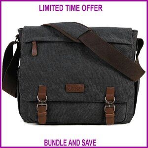 15.6" Laptop Messenger Bag Canvas Satchel Business Travel Shoulder Bag